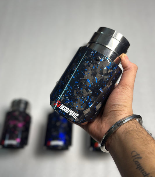 AKRAPOVIC ORIGINAL FORGED CARBON COLOURED SINGLE TIP (SKY BLUE)