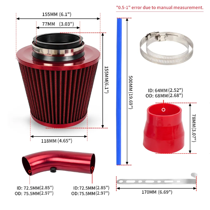 CONICAL AIRFILTER + METAL PIPE
