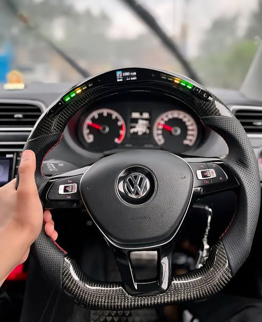 VOLKSWAGEN POLO ORIGINAL CARBON FIBER STEERING WHEEL WITH RPM SHIFT LIGHTS